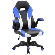 JUMMICO Gaming Chair Ergonomic Leather Racing Computer Chair High Back Adjustable Swivel Executive Office Desk Chair with Flip-Up Armrest (Blue)
