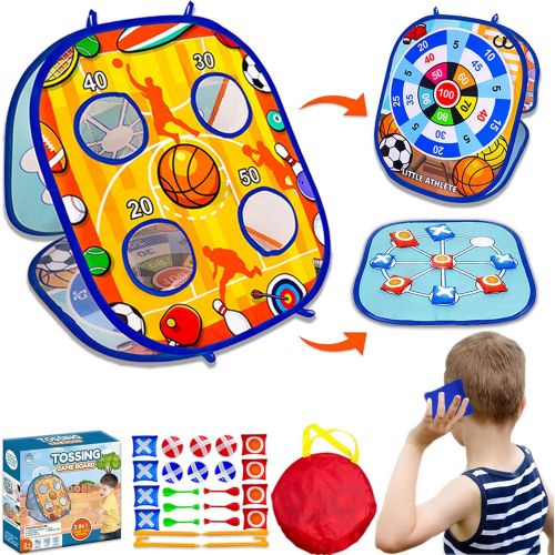  JUNQIU US Bean Bag Toss Game for Kids, Collapsible Kids Cornhole Game Set, Outdoor Toys for 3 4 5 6 7 8 Year Old Boys Girls, Christmas or Birthday Gifts, Outside,Indoor,Backyard,Party, Beach