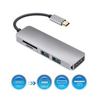 JUNWER Junwer USB C Hub, Cable-5 in 1 Type C to HDMI 4K Adaptor+2 USB 3.0 Ports + Sd/TF Card Reader for MacBook Pro and More USB 3.1 Devices