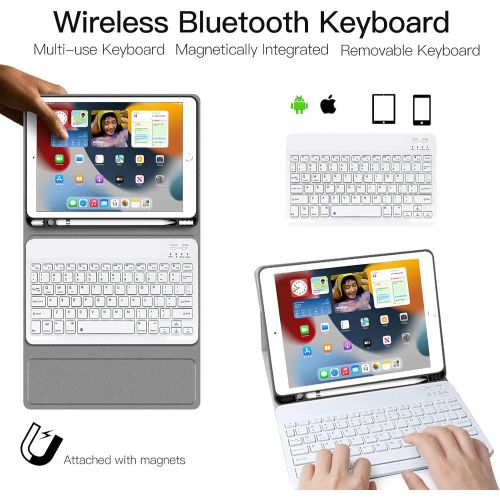  [아마존베스트]JUQITECH iPad 10.2 8th 7th Generation Keyboard Case - Smart Case with Wireless Keyboard iPad 10.2 8th Gen 2020 7th 2019 Tablet Detachable Bluetooth Keyboard Stand Cover with Pencil