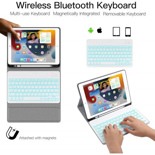  [아마존베스트]Backlit Keyboard Case for iPad 10.2 8th 7th Generation - JUQITECH Case with BT Keyboard for iPad 10.2 8th 2020 7th 2019 Wireless Tablet Detachable Keyboard Stand Cover with Pencil