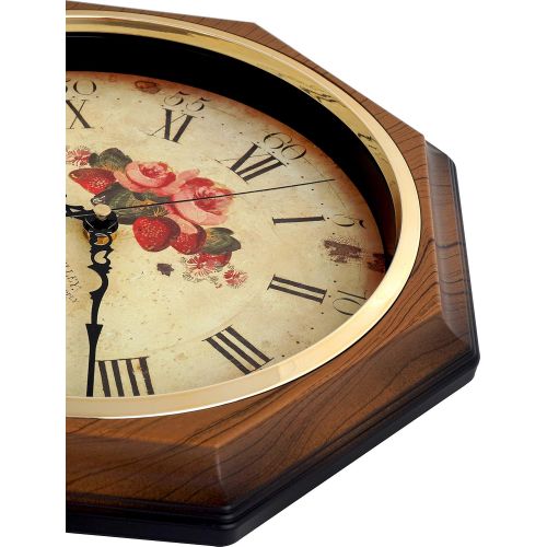  JUSTIME Vintage Rose Classic Traditional Schoolhouse Pendulum Wall Clock Chimes Every Hour With Westminster Melody Made in Taiwan, 4AA Batteries Included (PP0258-F Dark Wooden Grain)