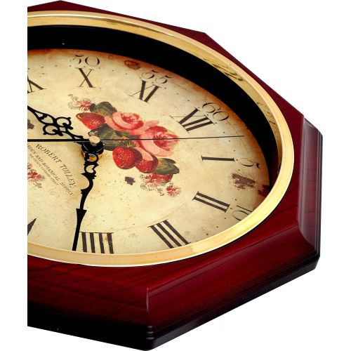  JUSTIME Vintage Rose Classic Traditional Schoolhouse Pendulum Wall Clock Chimes Every Hour With Westminster Melody Made in Taiwan, 4AA Batteries Included (PP0258-F Dark Wooden Grain)