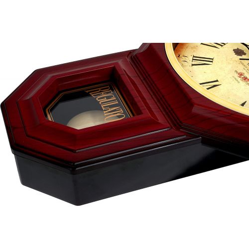  JUSTIME Vintage Rose Classic Traditional Schoolhouse Pendulum Wall Clock Chimes Every Hour With Westminster Melody Made in Taiwan, 4AA Batteries Included (PP0258-F Dark Wooden Grain)