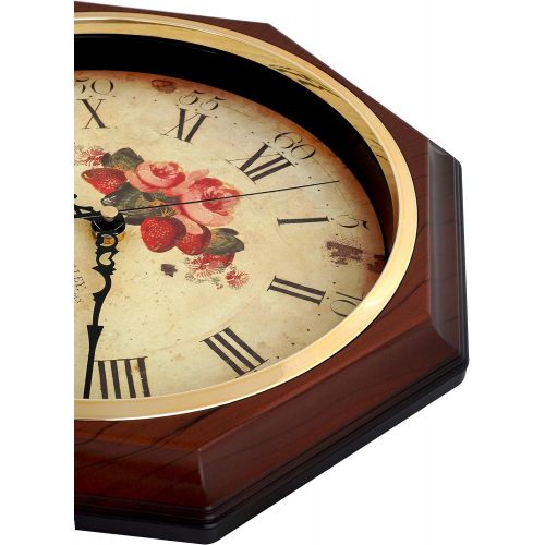  JUSTIME Vintage Rose Classic Traditional Schoolhouse Pendulum Wall Clock Chimes Every Hour With Westminster Melody Made in Taiwan, 4AA Batteries Included (PP0258-F Dark Wooden Grain)