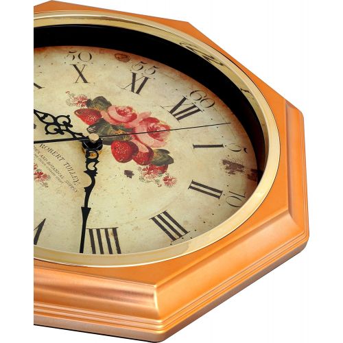  JUSTIME Vintage Rose Classic Traditional Schoolhouse Pendulum Wall Clock Chimes Every Hour With Westminster Melody Made in Taiwan, 4AA Batteries Included (PP0258-F Dark Wooden Grain)