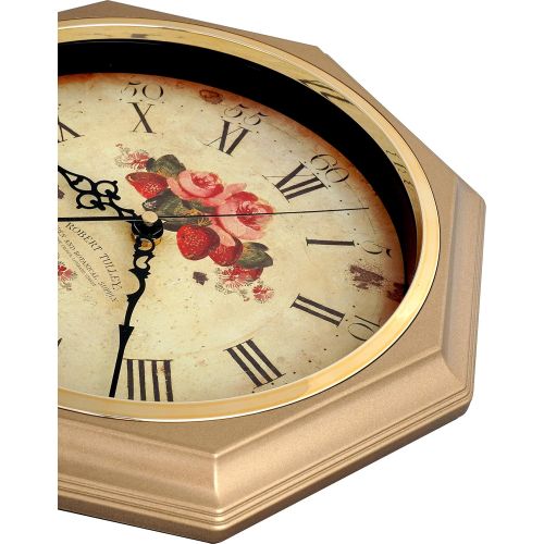  JUSTIME Vintage Rose Classic Traditional Schoolhouse Pendulum Wall Clock Chimes Every Hour With Westminster Melody Made in Taiwan, 4AA Batteries Included (PP0258-F Dark Wooden Grain)