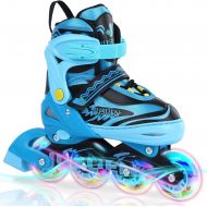 JUSUEN Adjustable Inline Skates for Kids with Light up Wheels, Indoor and Outdoor Patines Roller Blades Skates for Girls and Boys Youth