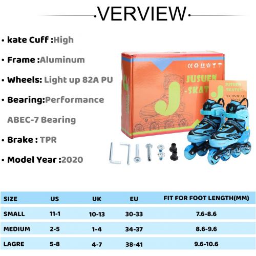  JUSUEN Adjustable Inline Skates for Kids with Light up Wheels, Indoor and Outdoor Patines Roller Blades Skates for Girls and Boys Youth