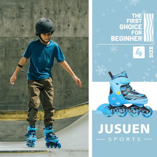  JUSUEN Adjustable Inline Skates for Kids with Light up Wheels, Indoor and Outdoor Patines Roller Blades Skates for Girls and Boys Youth