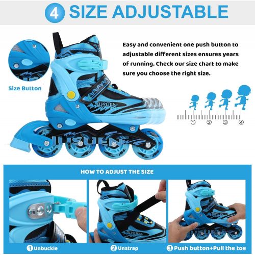  JUSUEN Adjustable Inline Skates for Kids with Light up Wheels, Indoor and Outdoor Patines Roller Blades Skates for Girls and Boys Youth