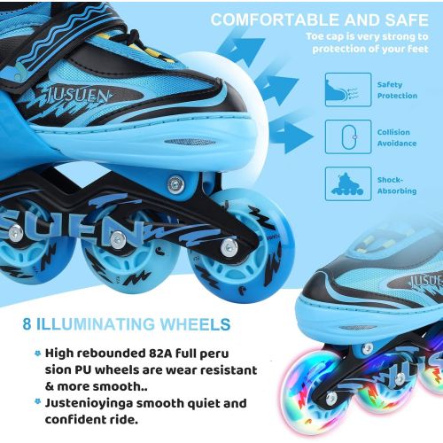  JUSUEN Adjustable Inline Skates for Kids with Light up Wheels, Indoor and Outdoor Patines Roller Blades Skates for Girls and Boys Youth