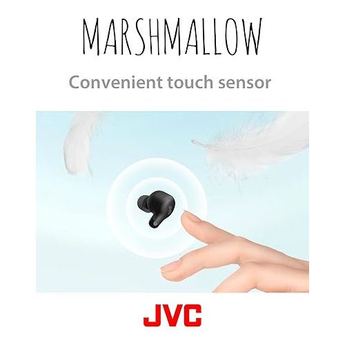  JVC New Marshmallow True Wireless Earbuds Headphones, Long Battery Life (up to 28 Hours), Sound with Neodymium Magnet Driver, Including Memory Foam Earpieces - HAA18TB (Black), Compact