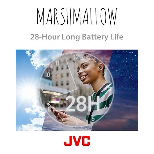  JVC New Marshmallow True Wireless Earbuds Headphones, Long Battery Life (up to 28 Hours), Sound with Neodymium Magnet Driver, Including Memory Foam Earpieces - HAA18TB (Black), Compact