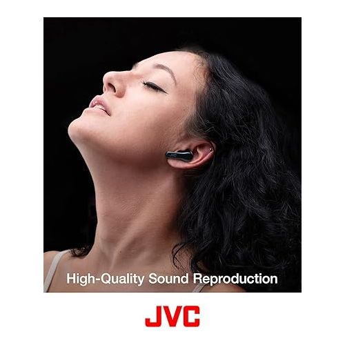  JVC True Wireless Earbuds Headphones, 11mm Neodymium Magnet Driver, Touch Sensor Operation, Bluetooth 5.1, Water Resistance (IPX4), Long Battery Life (up to 22 Hours) - HAA3TB (Black), Small