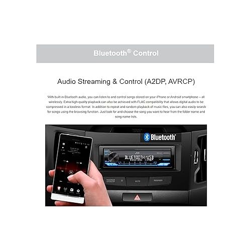  JVC KD-SX27BT Bluetooth Car Stereo with USB Port - AM/FM Radio, MP3 Player, High Contrast LCD, Detachable Face Plate - Single DIN - 13-Band EQ