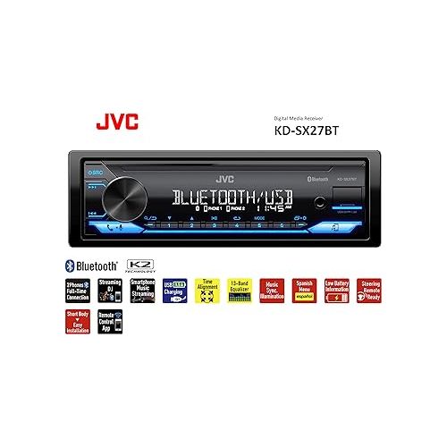  JVC KD-SX27BT Bluetooth Car Stereo with USB Port - AM/FM Radio, MP3 Player, High Contrast LCD, Detachable Face Plate - Single DIN - 13-Band EQ