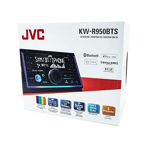  JVC KW-R950BTS Bluetooth Car Stereo Receiver with USB Port - LCD Display - AM/FM Radio - MP3 Player - Double DIN - 13-Band EQ (Black)