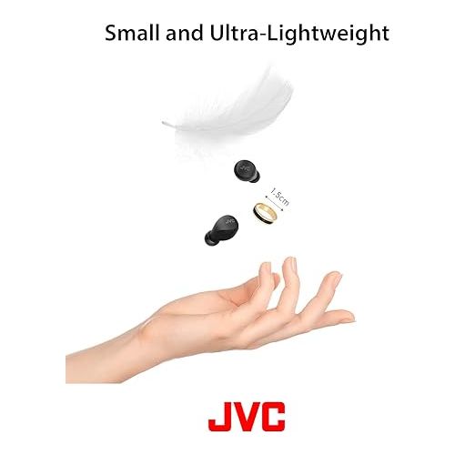  JVC Compact and Lightweight Gumy Mini True Wireless Earbuds Headphones, Long Battery Life (up to 23 Hours), Sound with Neodymium Magnet Driver, Water Resistance (IPX4) - HAA6TB (Black)