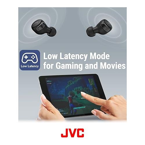  JVC Compact True Wireless Headphones with Active Noise Cancelling, Low-Latency Mode for Gaming and Movies, Bluetooth 5.2, Long Battery Life (up to 21 Hours) - HAA30TB (Black), Small