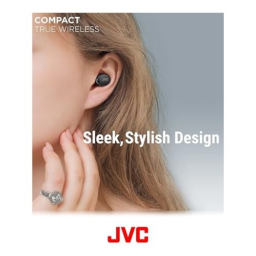  JVC Compact True Wireless Headphones with Active Noise Cancelling, Low-Latency Mode for Gaming and Movies, Bluetooth 5.2, Long Battery Life (up to 21 Hours) - HAA30TB (Black), Small