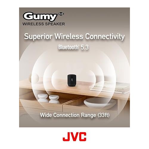  JVC Portable Gumy Plus Wireless Speaker with 45mm driver for Powerful Surround Sound, Bluetooth 5.3, Lightweight, TWS capability, USB-C, AUX in, up to 16-Hour Battery Life - SPSG2BTB (Black)
