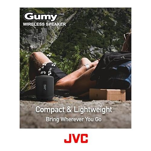  JVC Portable Gumy Plus Wireless Speaker with 45mm driver for Powerful Surround Sound, Bluetooth 5.3, Lightweight, TWS capability, USB-C, AUX in, up to 16-Hour Battery Life - SPSG2BTB (Black)