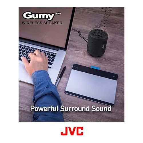  JVC Portable Gumy Plus Wireless Speaker with 45mm driver for Powerful Surround Sound, Bluetooth 5.3, Lightweight, TWS capability, USB-C, AUX in, up to 16-Hour Battery Life - SPSG2BTB (Black)