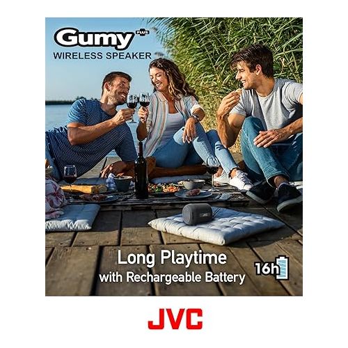  JVC Portable Gumy Plus Wireless Speaker with 45mm driver for Powerful Surround Sound, Bluetooth 5.3, Lightweight, TWS capability, USB-C, AUX in, up to 16-Hour Battery Life - SPSG2BTB (Black)