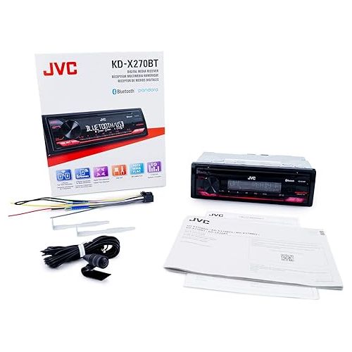  JVC KD-X270BT Bluetooth Car Stereo w/USB Port - AM/FM Radio, MP3 Player, High Contrast LCD, 50 Watts, Detachable Face Plate - Single DIN - 13-Band EQ