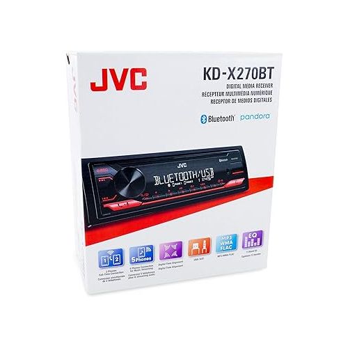  JVC KD-X270BT Bluetooth Car Stereo w/USB Port - AM/FM Radio, MP3 Player, High Contrast LCD, 50 Watts, Detachable Face Plate - Single DIN - 13-Band EQ