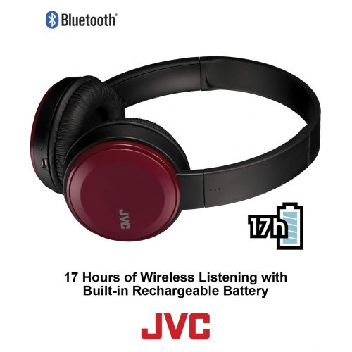  JVC Wireless Lightweight Flat Foldable On Ear Bluetooth Wireless Headband with Mic, Red (HAS190BTR)