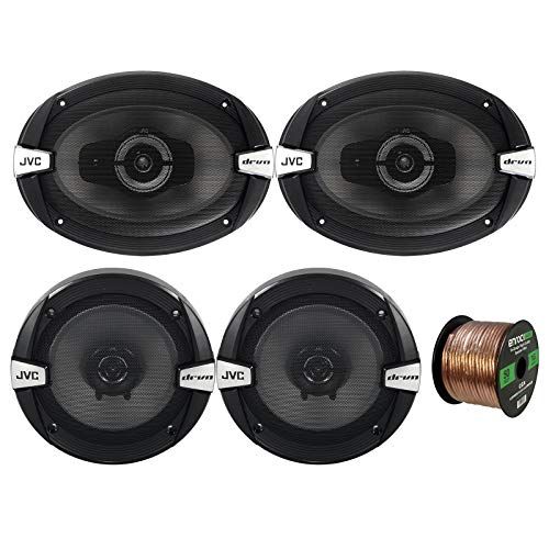  Car Speaker Package Of 2x JVC CS-DR6930 6x9 500 Watt 3Way Vehicle Stereo Coaxial Speakers Bundle Combo With 2x CS-DR620 6.5 300W 2-Way Audio Speakers, Enrock 50 Foot 16 Guage Speak