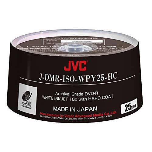  JVC ISO ARCHIVAL Grade DVD-R Made in Japan White Inkjet 16x Hard Coat 25 Pack Part# J-DMR-ISO-WPY25-HC