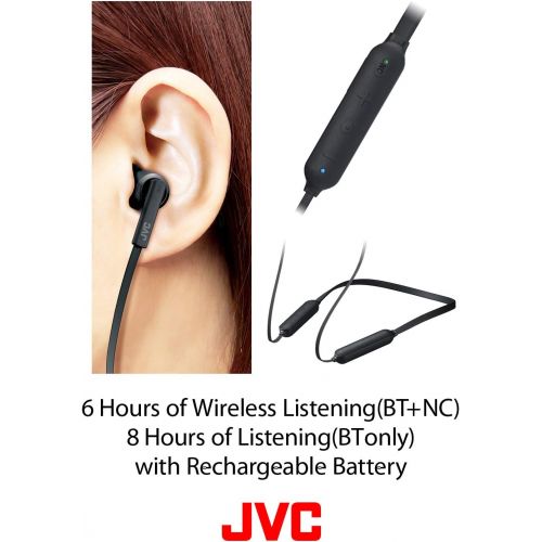  JVC Noise Cancelling Wireless Earbuds, Rain Proof IPX4, Voice Assistant Compatible - HAFX65BNB(Black)