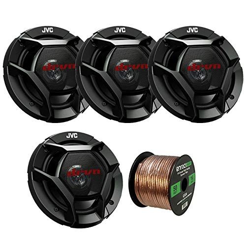  JVC Car Speaker Package of 2 Pairs of DR Series 6.5 Inch 300 Watt 2-Way Upgarde Car Audio Stereo Coaxial Speakers Bundle Combo with Enrock 50 Foot 16 Gauge Speaker Wire