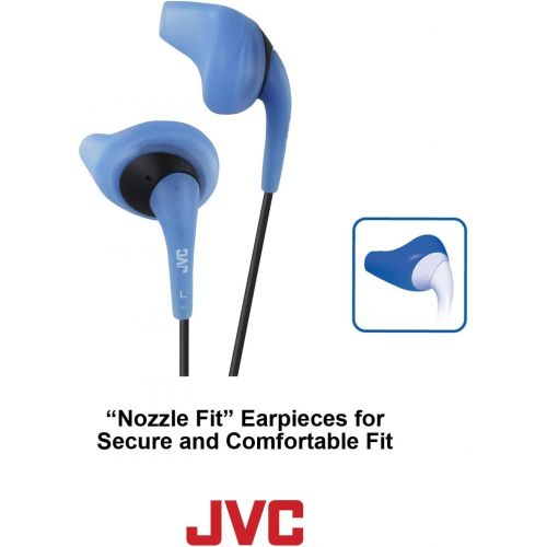  JVC Blue and Black Nozzel Secure Comfort Fit Sweat Proof Gumy Sport Earbuds with long colored cord HA-EN10A