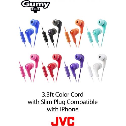  BLACK GUMY In ear earbuds with stay fit ear tips and MIC. Wired 3.3ft colored cord cable with headphone jack. Small, medium, and large ear tip earpieces included. JVC GUMY HAFX7MB