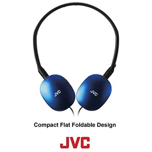  JVC Blue Flat and Foldable Colorful Flats On Ear Headphone with 3.94 foot Gold Plated Phone Slim Plug HAS160A