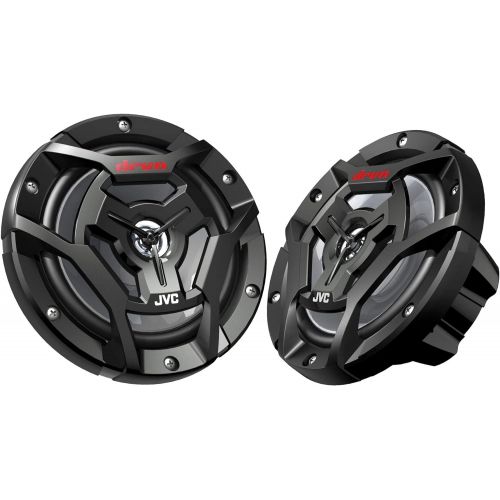  JVC KD-X33MBS Mechless Bluetooth Marine Radio and Two Pairs of JVC CS-DR6200M 6.5 Black Marine Coaxial Speakers