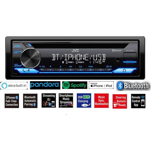  JVC KD-R780BT Built-in Bluetooth Dual Phone Connection iPodiPhoneAndroid CD MP3 AM FM USB AUX Input EQ Car Stereo Player Pandora Control iHeart Radio compatibility Receiver w FR