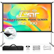 JWSIT Projector Screen with Stand, Upgraded 100 4K HD Outdoor/Indoor Portable Projector Screen 16:9 Foldable Movie Projection Screen with Carry Bag for Home Theater Camping Gaming Backya