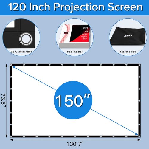  [아마존베스트]JWSIT Projector Screen 150 inch, Upgraded 3 Layers PVC 150 inch 16:9 HD Portable Projector Screen, Premium Indoor Outdoor Movie Screen Anti-Crease Projection Screen for Home Theater Back