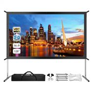 JWST Projector Screen with Stand, 120 4K HD Outdoor/Indoor Portable Projector Screen 16:9 Foldable Movie Projection Screen with Carry Bag for Home Theater Camping Gaming Backyard Movie