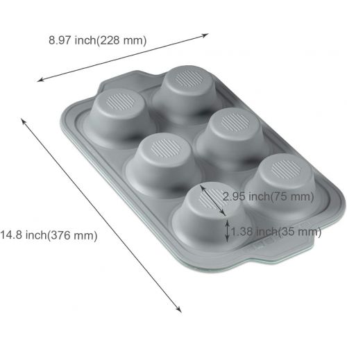  [아마존베스트]JXWING 6 Cups Non-stick Silicone Cupcake Baking Pan with Ergonomics Grips, Premium Stainless Steel Core Muffin Pan, Aqua Sky