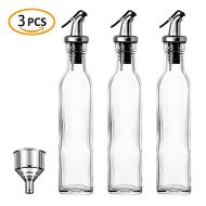 JY Collection Set of 3 Glass Oil and Vinegar Dispenser, 17 OZ, BPA Free, Salad Dressing Cruet Glass Bottle Olive Oil Bottles Dispenser Glass Oil Bottle Coconut Oil bottle with Stai