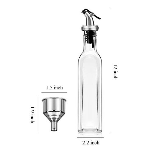 JY Collection Set of 3 Glass Oil and Vinegar Dispenser, 17 OZ, BPA Free, Salad Dressing Cruet Glass Bottle Olive Oil Bottles Dispenser Glass Oil Bottle Coconut Oil bottle with Stai