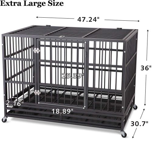  JY QAQA PET Heavy Duty Dog CageStrong Folding Metal Crate Kennel and Playpen for Medium and Large Dogs with Double Door, Two Prevent Escape Lock, Tray and Rolling Wheels (36” 42”