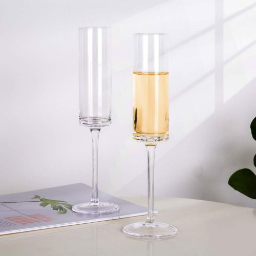  [아마존베스트]Gold Glass Set of 6 Crystal Champagne Flutes Champagne Glasses Hand Blown Classy Champagne Flutes 100％Lead Free Quality Sparkling Wine Stemware Set Dishwasher Safe 7oz