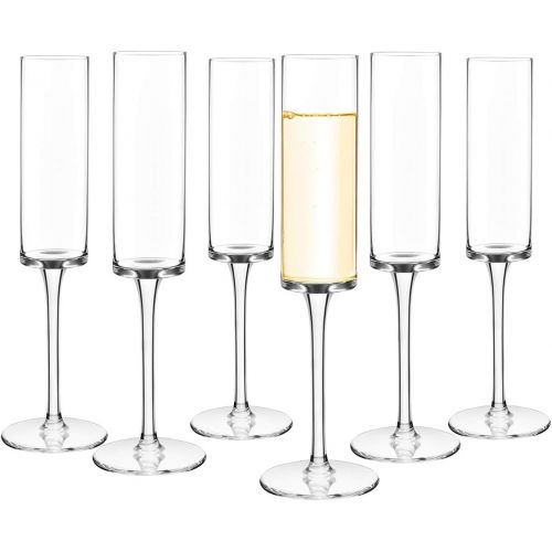  [아마존베스트]Gold Glass Set of 6 Crystal Champagne Flutes Champagne Glasses Hand Blown Classy Champagne Flutes 100％Lead Free Quality Sparkling Wine Stemware Set Dishwasher Safe 7oz